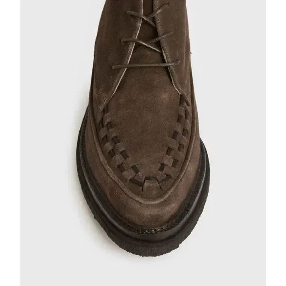 AllSaints Mens Brown Leon Suede Leather Lace Up Woven Chukka Boots Size 42 - Picture 2 of 14